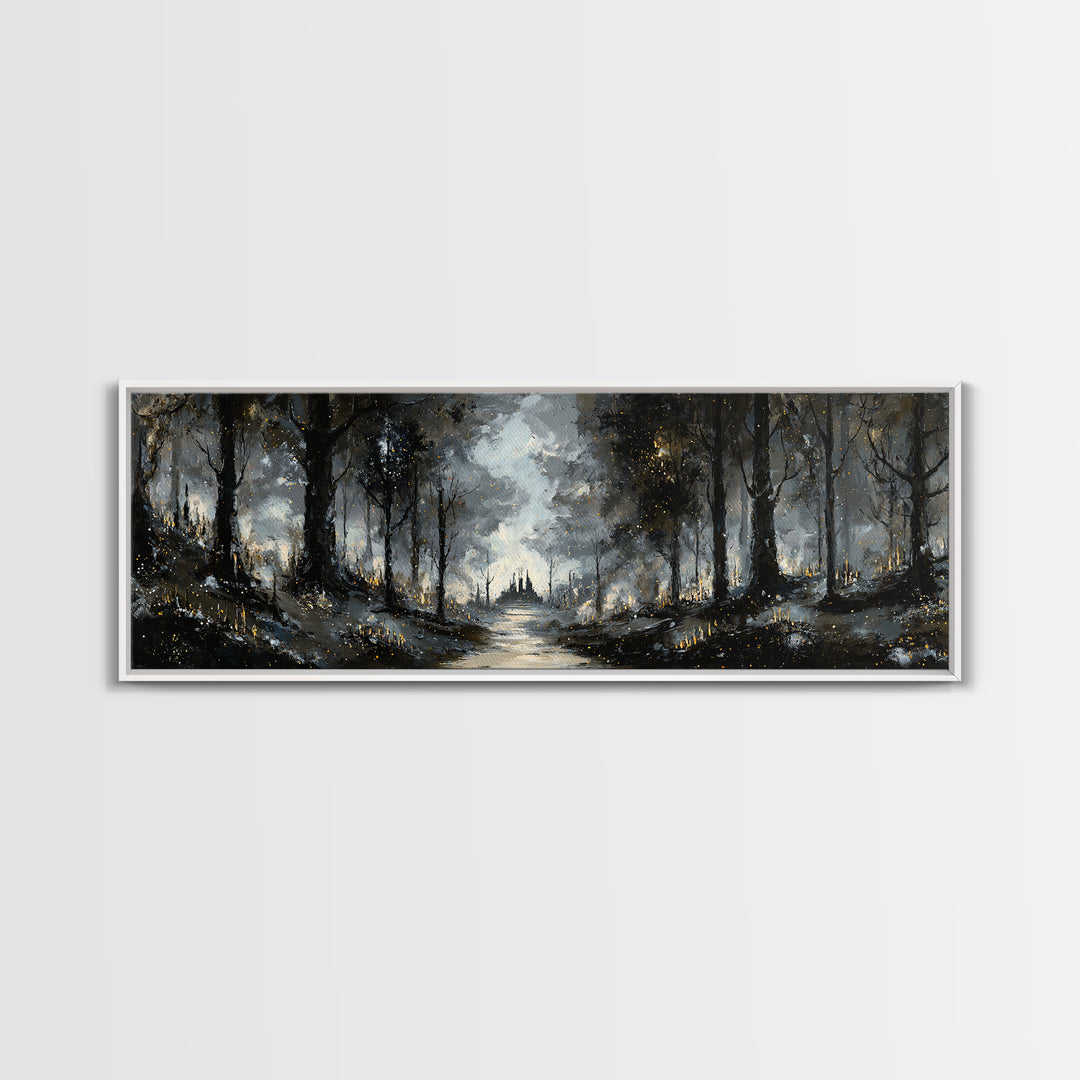 Moonlit Forest Path Canvas Print, Dark Art, Luxury Decor, Living Room Decor, Fine Art, Nocturne, Art Print, Digital Art, DAR-3x1-19