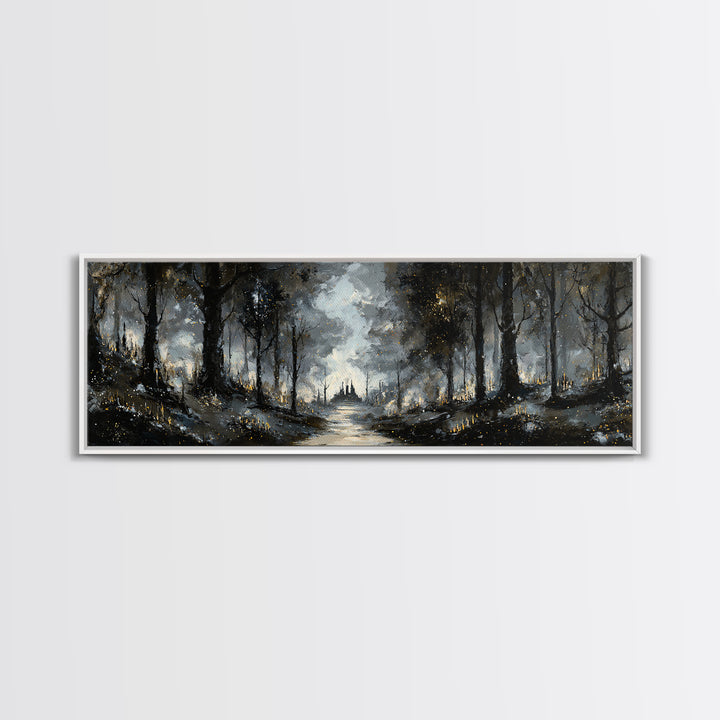 Moonlit Forest Path Canvas Print, Dark Art, Luxury Decor, Living Room Decor, Fine Art, Nocturne, Art Print, Digital Art, DAR-3x1-19