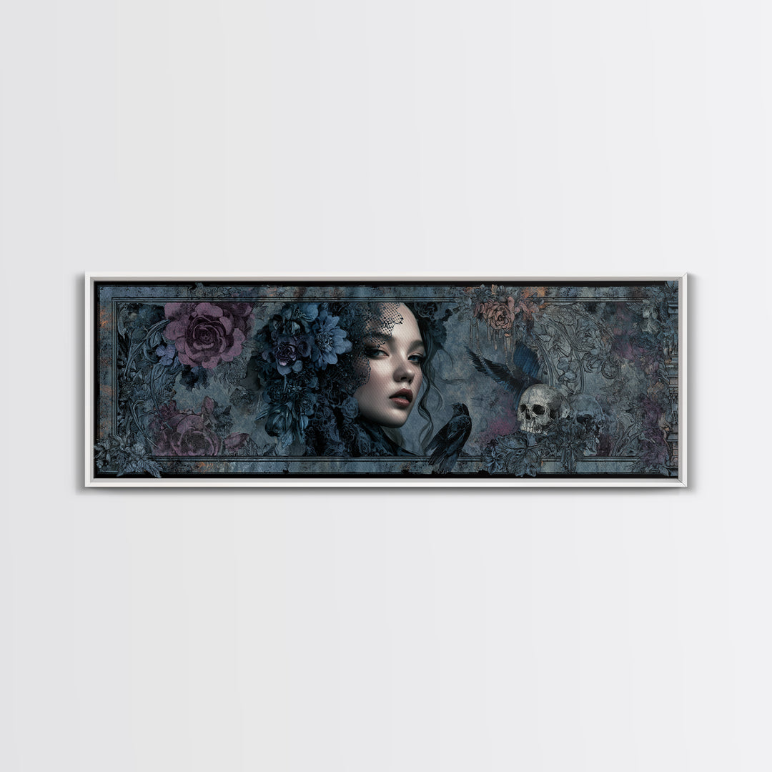 Gothic Woman Portrait Canvas Print, Dark Art, Weird Art, Living Room Decor, Fine Art, Nocturne, Textured Painting, DAR-3x1-20