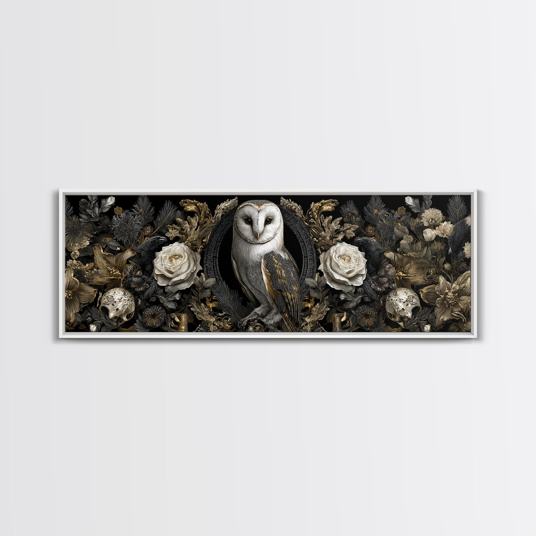 Owl in a Midnight Pine Forest Canvas Print, Dark Art, Boho Decor, Living Room Decor, Fine Art, Nocturne, Painting, Art Print, DAR-3x1-62