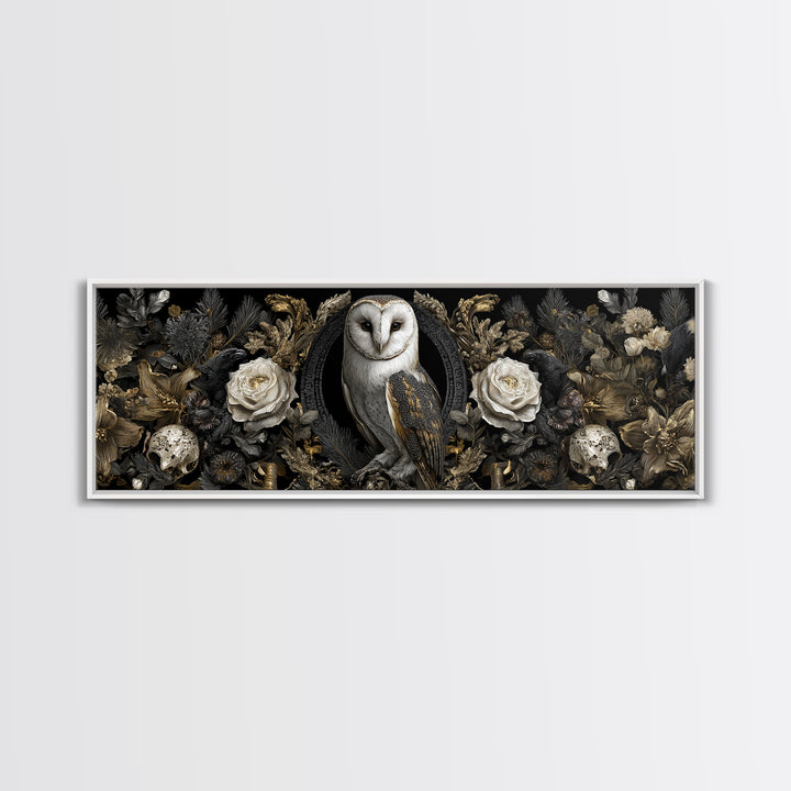Owl in a Midnight Pine Forest Canvas Print, Dark Art, Boho Decor, Living Room Decor, Fine Art, Nocturne, Painting, Art Print, DAR-3x1-62