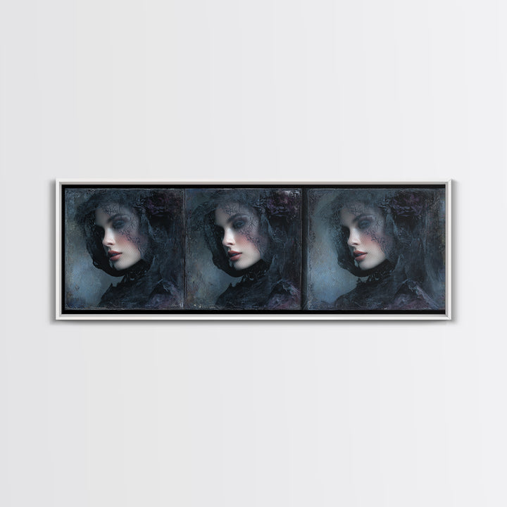 Gothic Woman Portrait Canvas Print, Dark Art, Art Print, Living Room Decor, Nocturne, Halloween Art, Unique Wall Decor, DAR-3x1-92