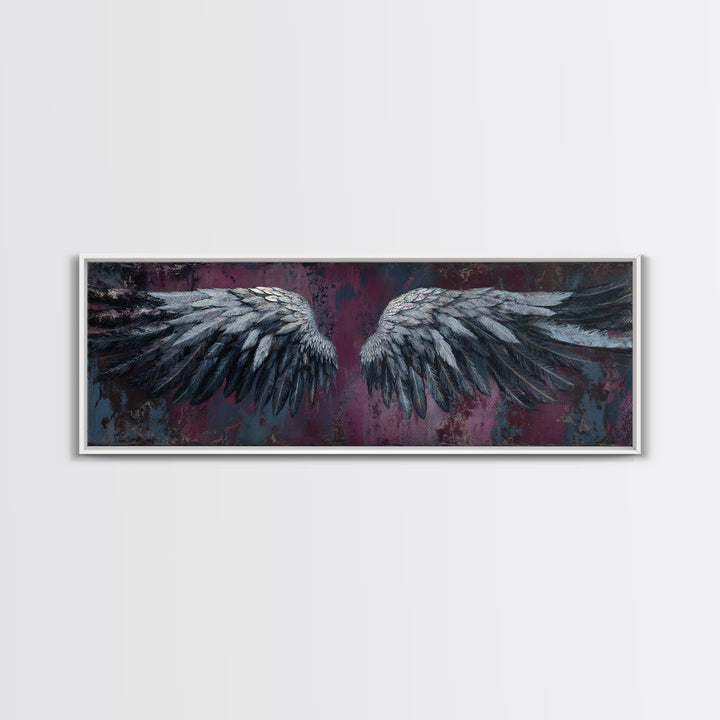 Dark Angel Wings Canvas Print, Dark Art, Art Print, Living Room Decor, Oil Painting, Nocturne, Halloween Art, Unique Wall Decor, DAR-3x1-95