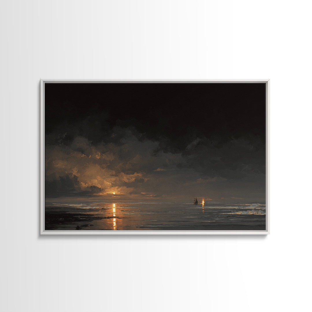 Stormy Sea under a Nearly Black Sky Canvas Print, Dark Art, Fantasy Art, Living Room Decor, Fine Art, Nocturne, DAR-3x2-57