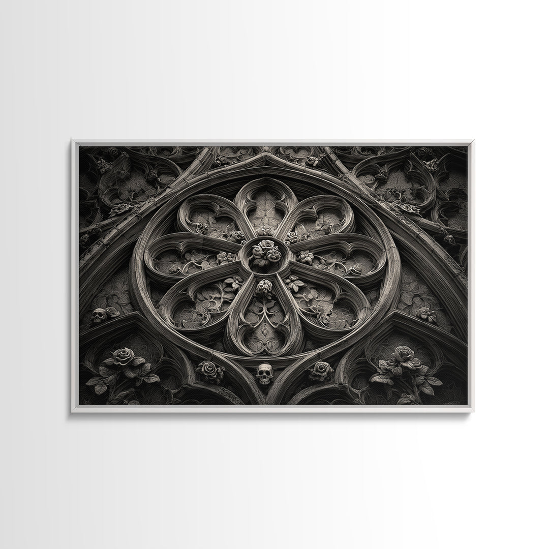 Gothic Cathedral Window Canvas Print, Dark Art, Minimalist Decor, Living Room Decor, Fine Art, Nocturne, Oil Painting, DAR-3x2-68