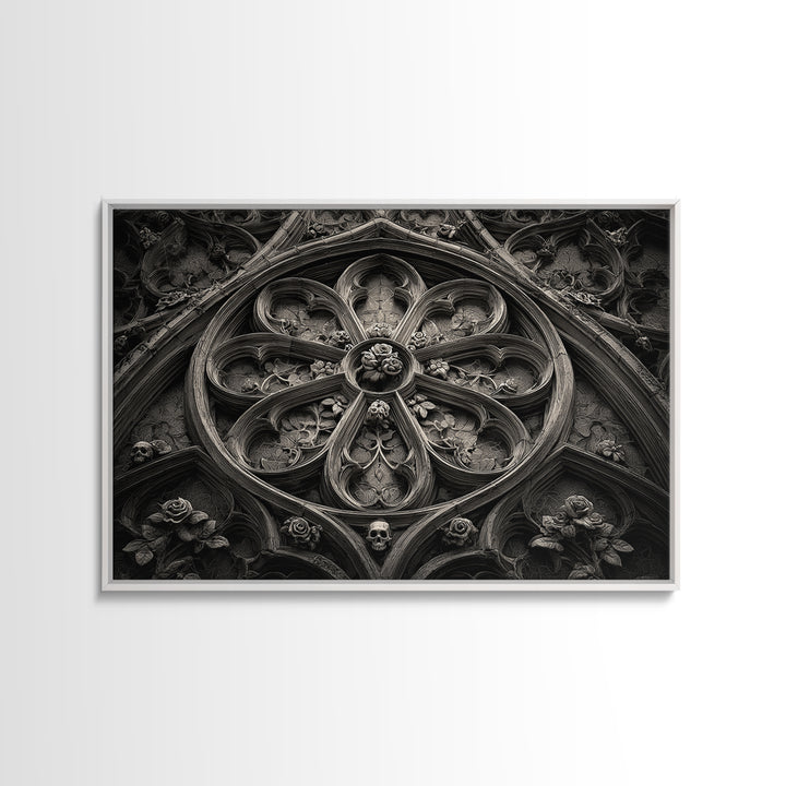 Gothic Cathedral Window Canvas Print, Dark Art, Minimalist Decor, Living Room Decor, Fine Art, Nocturne, Oil Painting, DAR-3x2-68