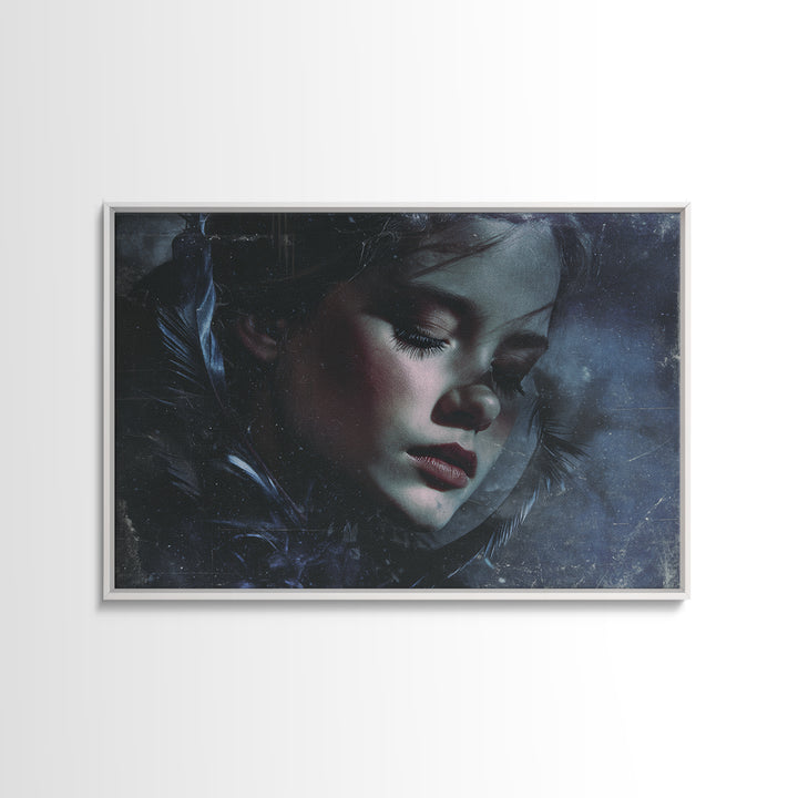Silent Graveyard with Blue Moon Haze Framed Canvas Print, Dark Art, Unique Wall Decor, Living Room Decor, Fine Art, Nocturne, DAR-3x2-70