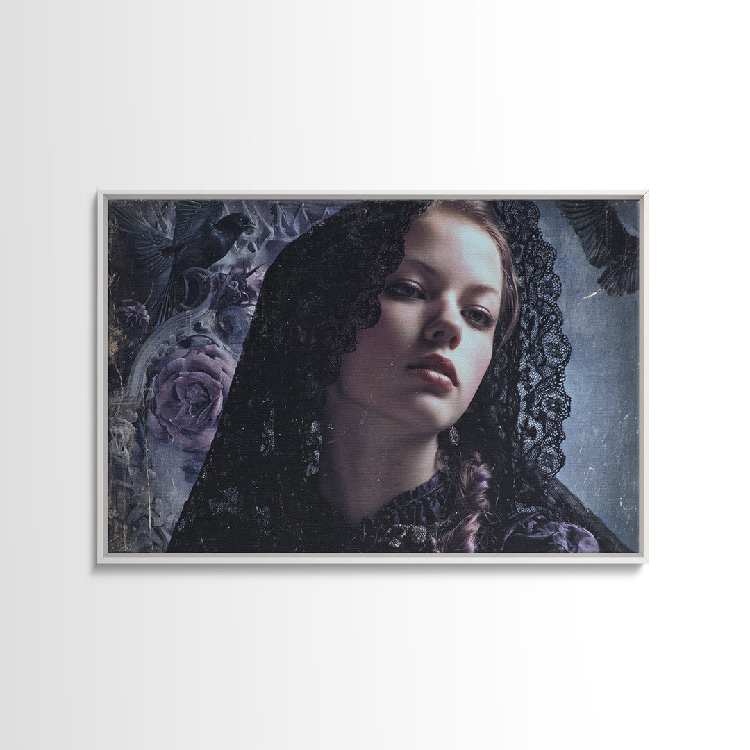 Gothic Woman Portrait Framed Canvas Print, Dark Art, Gothic Art, Living Room Decor, Fine Art, Nocturne, Fine Art Print, DAR-3x2-8
