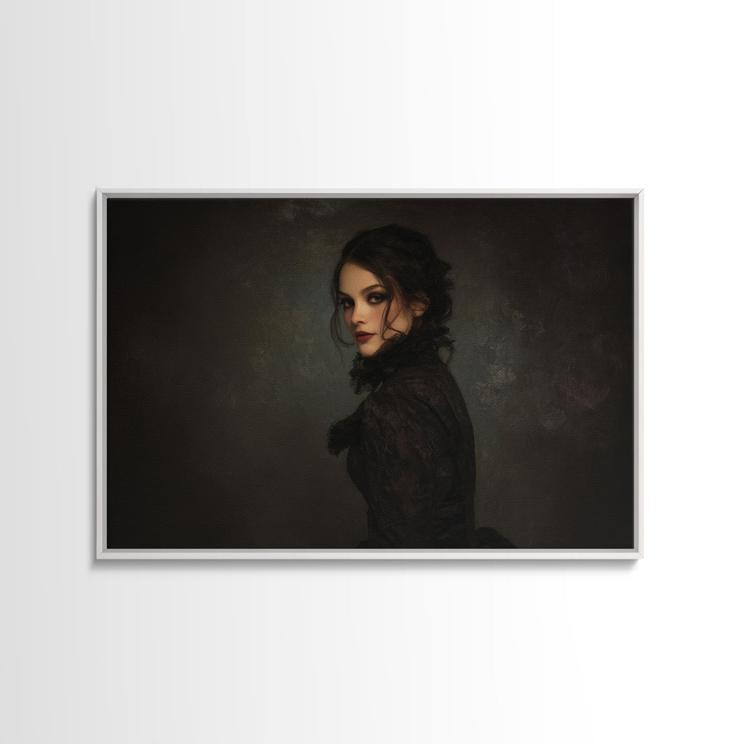 Vampire Inspired Portrait with Pale Dramatic Light Canvas Print, Dark Art, Boho Decor, Living Room Decor, Fine Art, Nocturne, DAR-3x2-89