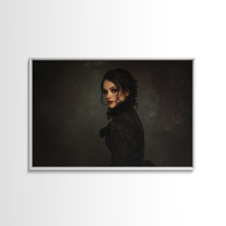 Vampire Inspired Portrait with Pale Dramatic Light Canvas Print, Dark Art, Boho Decor, Living Room Decor, Fine Art, Nocturne, DAR-3x2-89