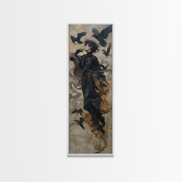 Ravens And Ruins, Dark Symbolist Art, Tall Narrow Wall Art, Dark Fantasy Wall Art, Framed Canvas Print, Halloween Wall Art