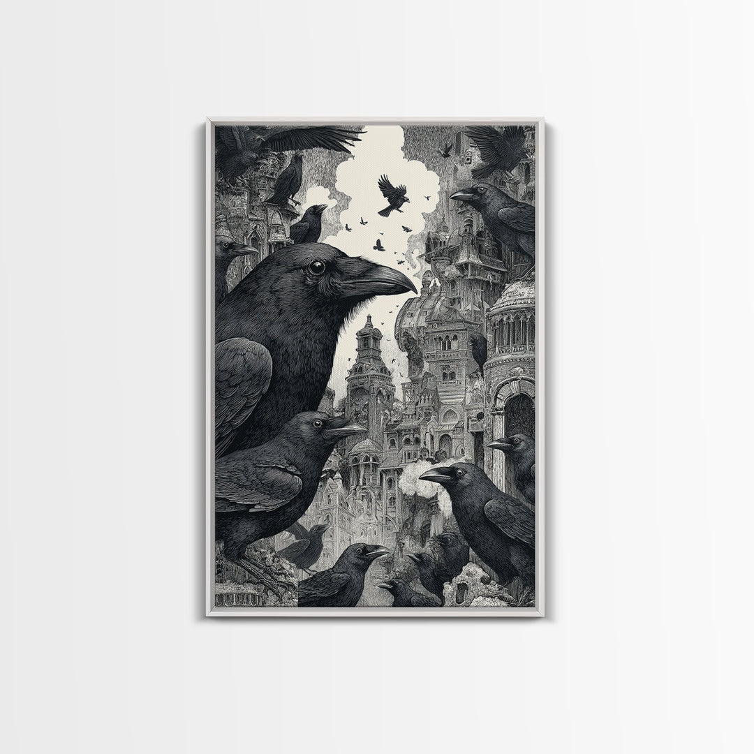 Ravens And Ruins, Victorian Macabre Art, Vertical Wall Art, Dark Halloween Decor, Canvas Print, Halloween Wall Art
