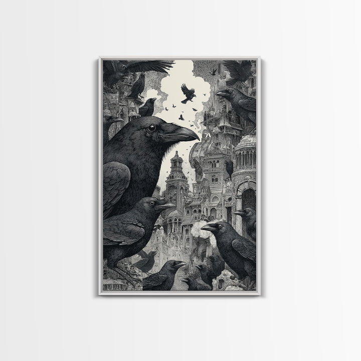 Ravens And Ruins, Victorian Macabre Art, Vertical Wall Art, Dark Halloween Decor, Canvas Print, Halloween Wall Art
