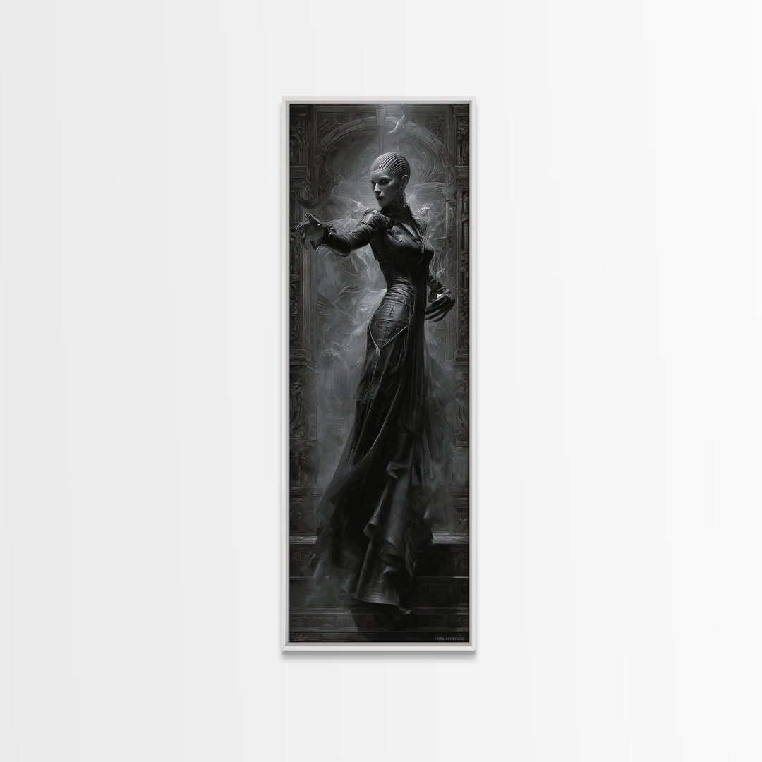 Ravens And Ruins, Biomechanical Horror Art, Tall Narrow Wall Art, Dark Fantasy Wall Art, Canvas Print, Halloween Wall Art