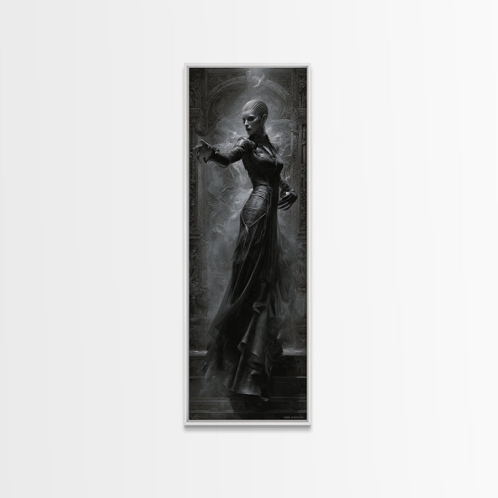 Ravens And Ruins, Biomechanical Horror Art, Tall Narrow Wall Art, Dark Fantasy Wall Art, Canvas Print, Halloween Wall Art