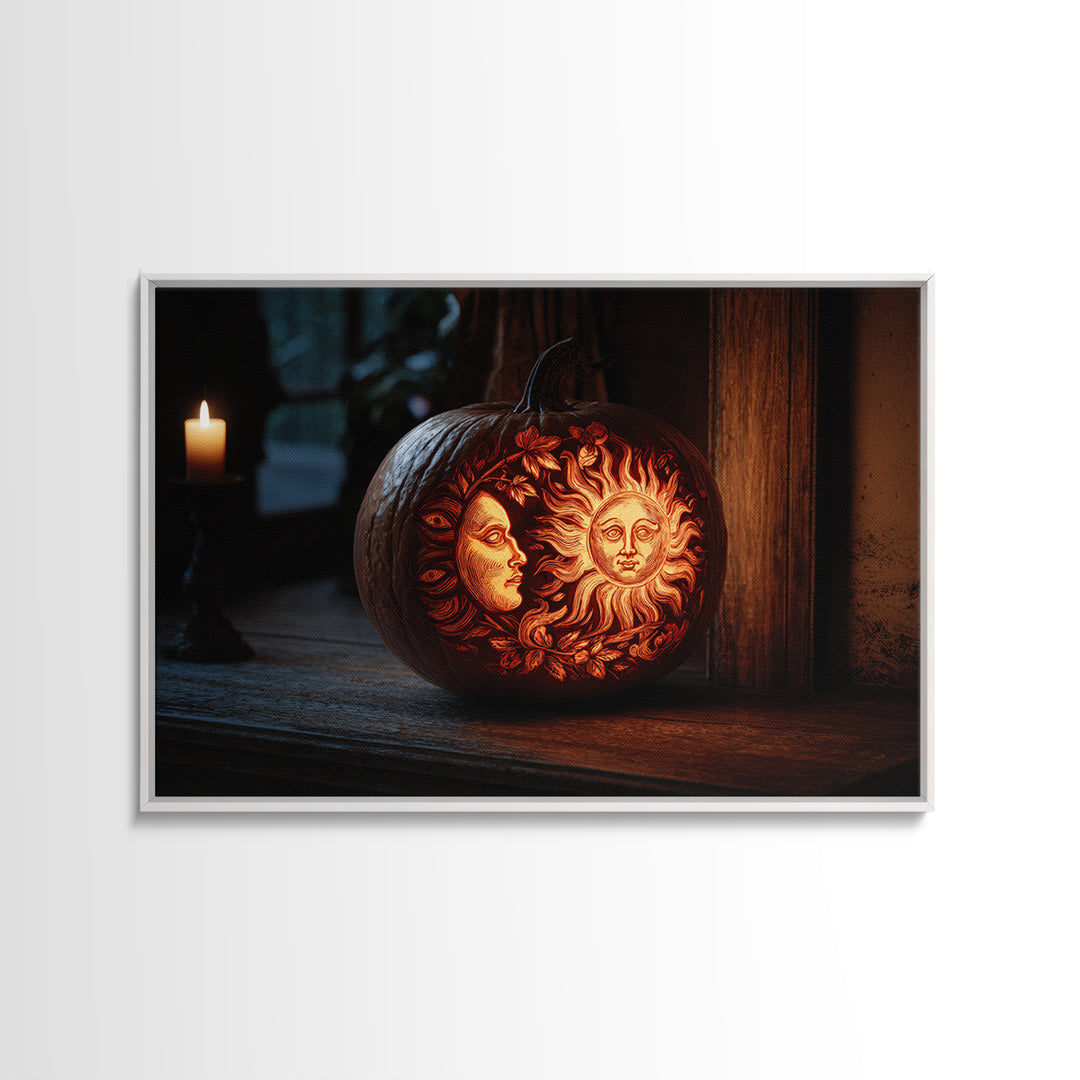 Pumpkins And Moon Phases, Danse Macabre Art, Landscape Wall Art, Macabre Wall Art, Canvas Print, Halloween Wall Art