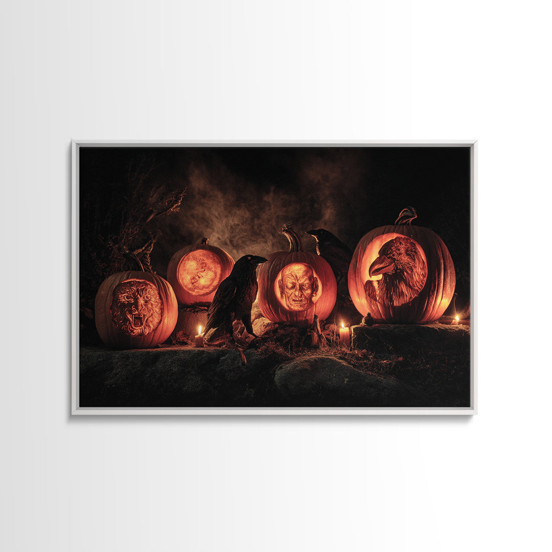 Pumpkins And Moon Phases, Baroque Witchcraft Art, Landscape Wall Art, Dark Fantasy Wall Art, Canvas Print, Halloween Wall Art