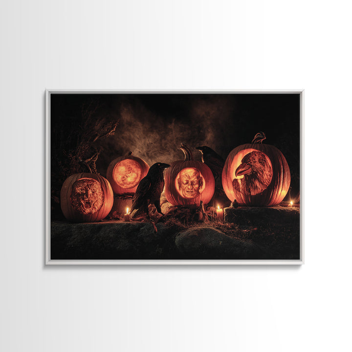 Pumpkins And Moon Phases, Baroque Witchcraft Art, Landscape Wall Art, Dark Fantasy Wall Art, Canvas Print, Halloween Wall Art