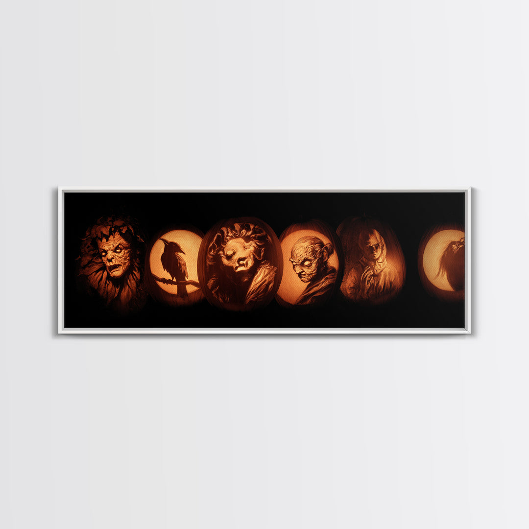 Pumpkins And Moon Phases, Gothic Nightmare Art, Extra Wide Wall Art, Macabre Wall Art, Canvas Print, Halloween Wall Art