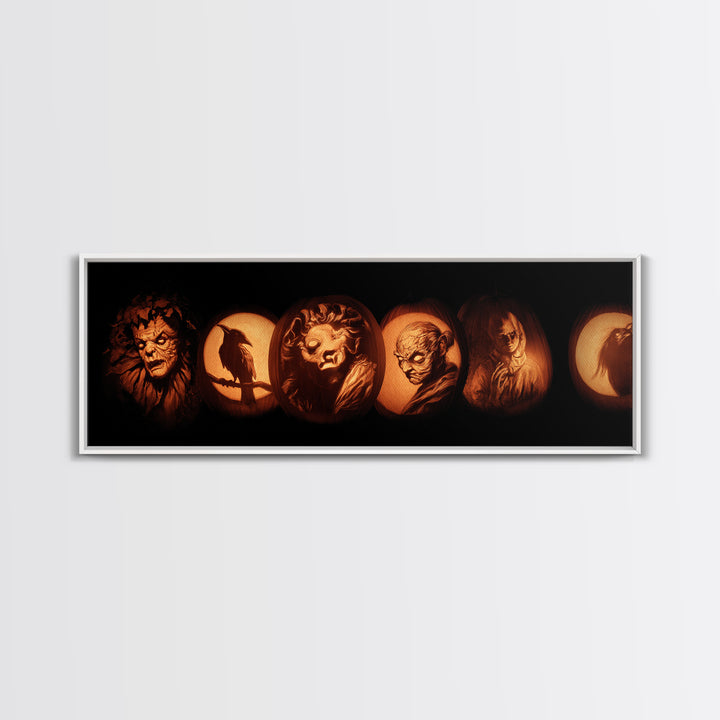 Pumpkins And Moon Phases, Gothic Nightmare Art, Extra Wide Wall Art, Macabre Wall Art, Canvas Print, Halloween Wall Art