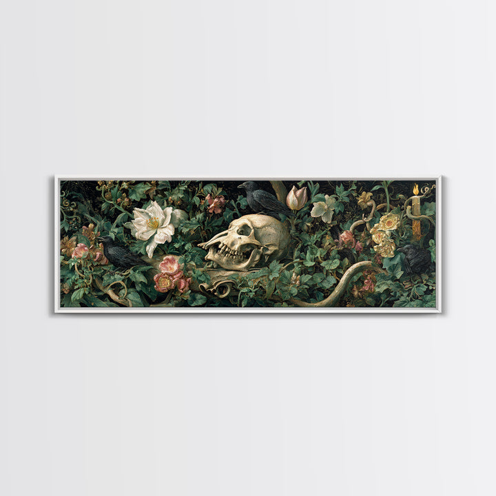 Skeletal Botanicals, Medieval Grotesque Art, Extra Wide Wall Art, Macabre Wall Art, Canvas Print, Halloween Wall Art