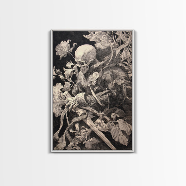 Skeletal Botanicals, Renaissance Engraving Art, Vertical Wall Art, Gothic Horror Wall Art, Canvas Print, Halloween Wall Art