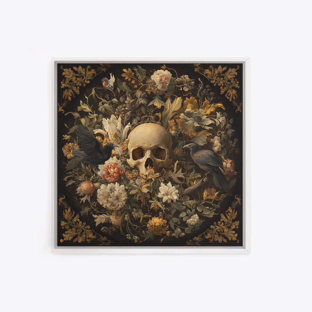 Skeletal Botanicals, Baroque Witchcraft Art, Square Wall Art, Dark Halloween Decor, Canvas Print, Halloween Wall Art, Spooky Wall Decor