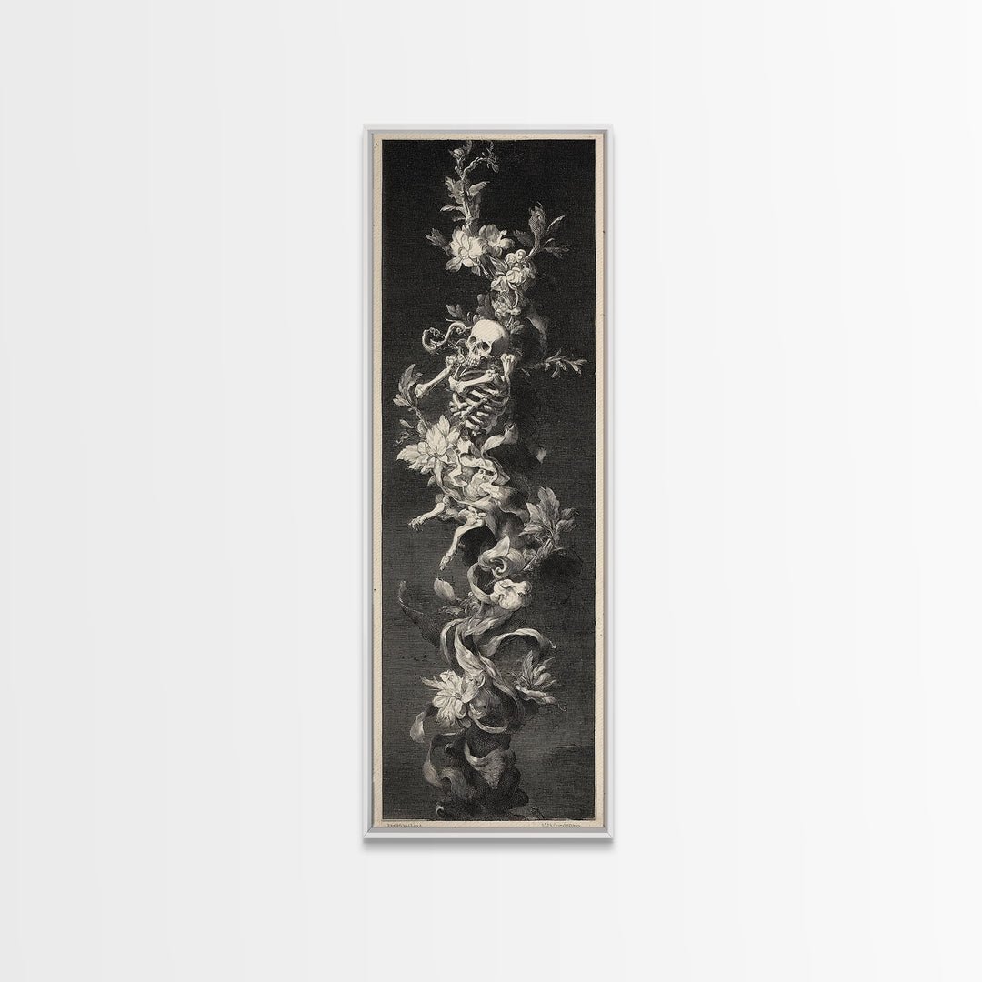 Skeletal Botanicals, Architectural Etching Art, Tall Narrow Wall Art, Gothic Horror Wall Art, Canvas Print, Halloween Wall Art