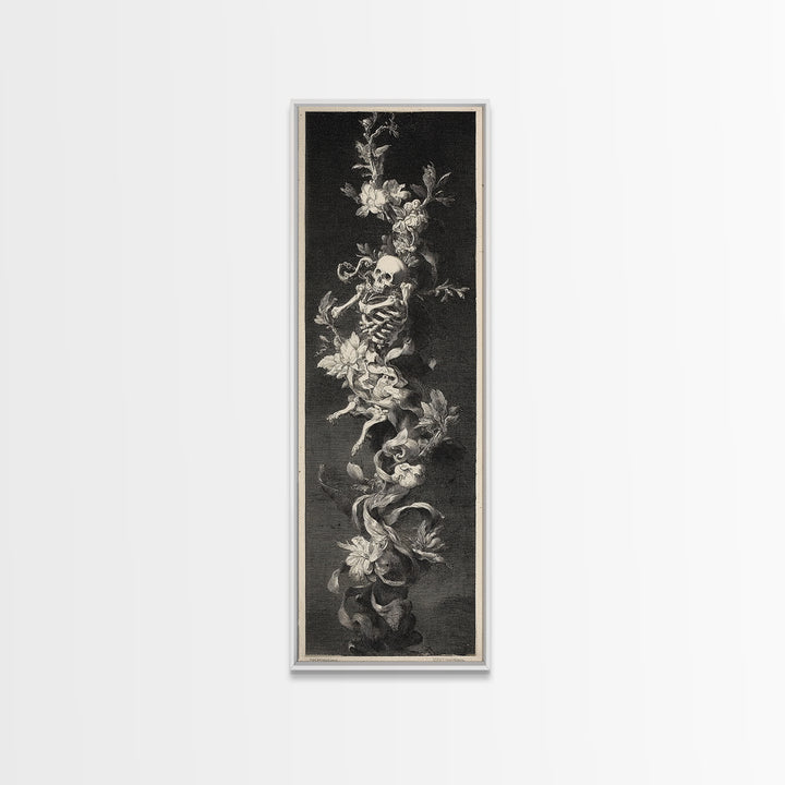 Skeletal Botanicals, Architectural Etching Art, Tall Narrow Wall Art, Gothic Horror Wall Art, Canvas Print, Halloween Wall Art