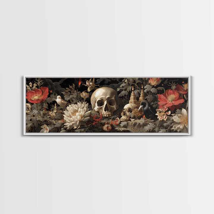 Skeletal Botanicals, Apocalyptic Romantic Art, Extra Wide Wall Art, Macabre Wall Art, Canvas Print, Halloween Wall Art, Halloween Decor