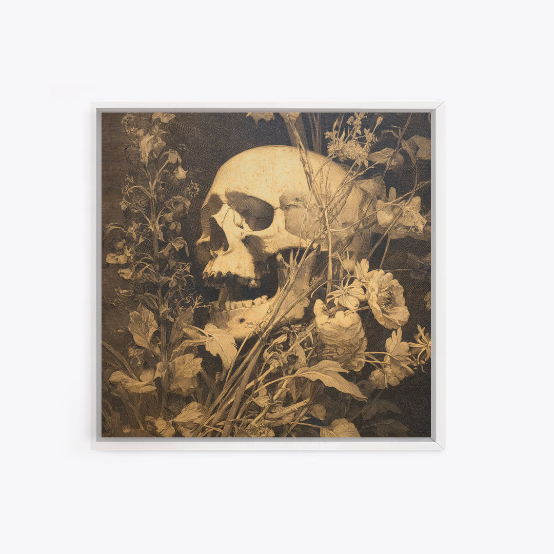 Skeletal Botanicals, Symbolist Dream Art, Square Wall Art, Macabre Wall Art, Framed Canvas Print, Halloween Wall Art, Halloween Decor