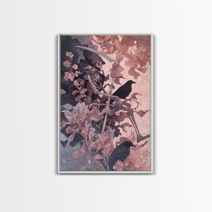 Skeletal Botanicals, Decadent Gothic Art, Vertical Wall Art, Macabre Wall Art, Framed Canvas Print, Halloween Wall Art