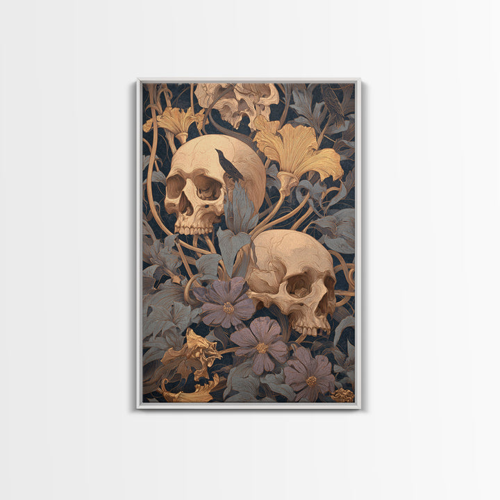 Skeletal Botanicals, Symbolist Death Art, Vertical Wall Art, Dark Fantasy Wall Art, Framed Canvas Print, Halloween Wall Art