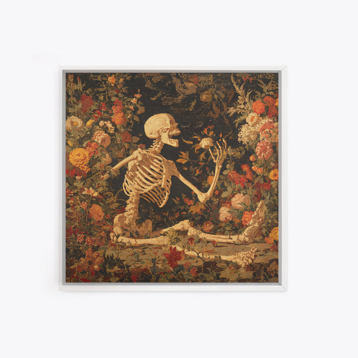 Skeletal Botanicals, Grotesque Carnival Art, Square Wall Art, Gothic Horror Wall Art, Framed Canvas Print, Halloween Wall Art