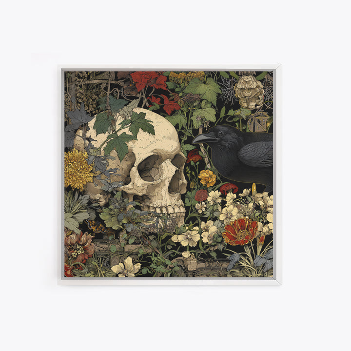 Skeletal Botanicals, Stained Glass Gothic Art, Square Wall Art, Gothic Horror Wall Art, Framed Canvas Print, Halloween Wall Art