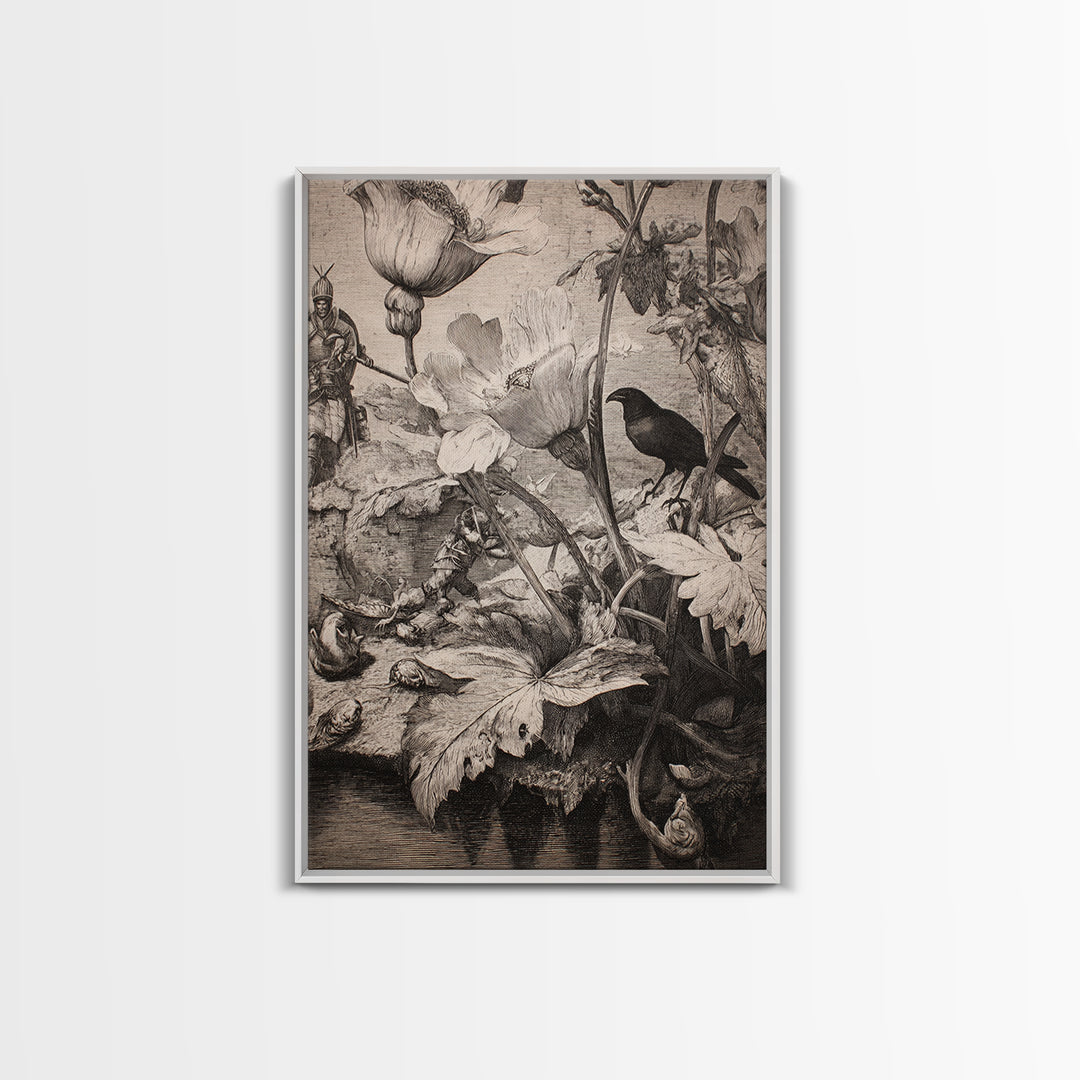 The Poison Garden, Renaissance Engraving Art, Vertical Wall Art, Dark Fantasy Wall Art, Canvas Print, Halloween Wall Art