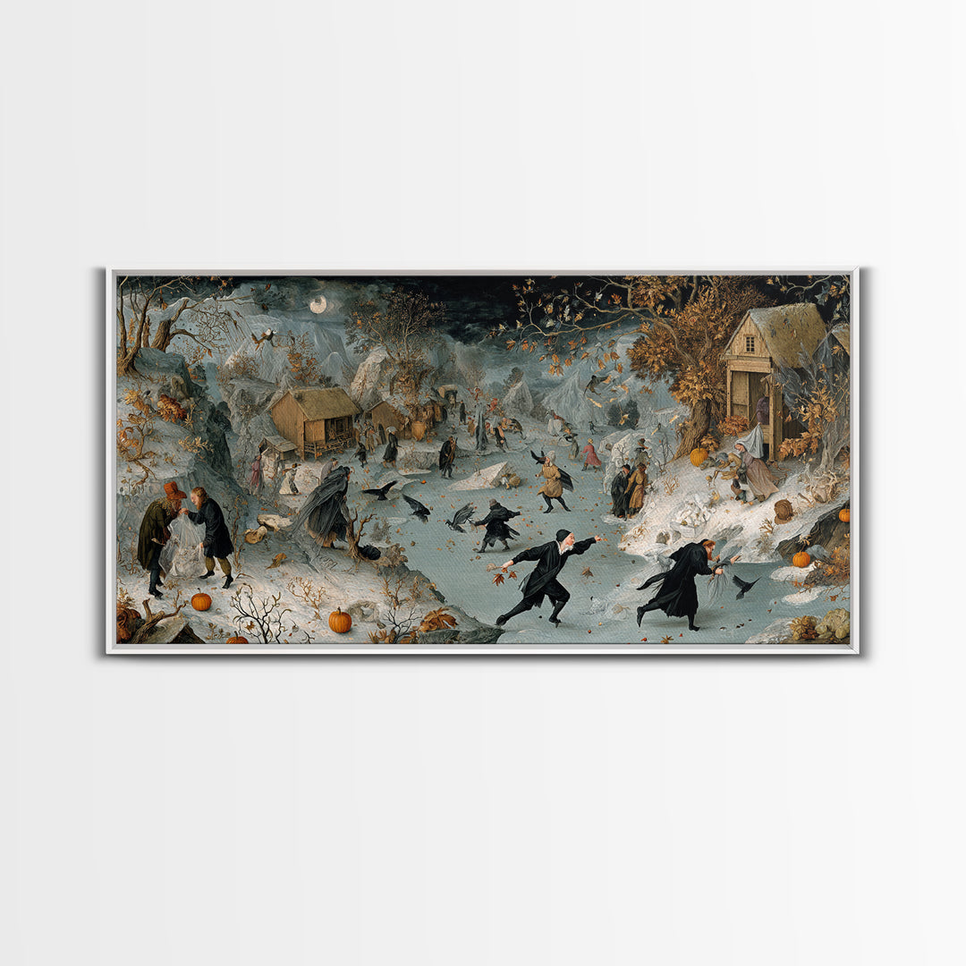 Frozen Halloween, Northern Renaissance Horror, Wide Panoramic Art, Macabre Wall Art, Canvas Print, Halloween Wall Art