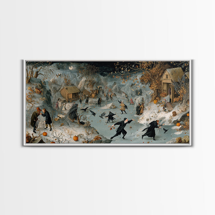 Frozen Halloween, Northern Renaissance Horror, Wide Panoramic Art, Macabre Wall Art, Canvas Print, Halloween Wall Art