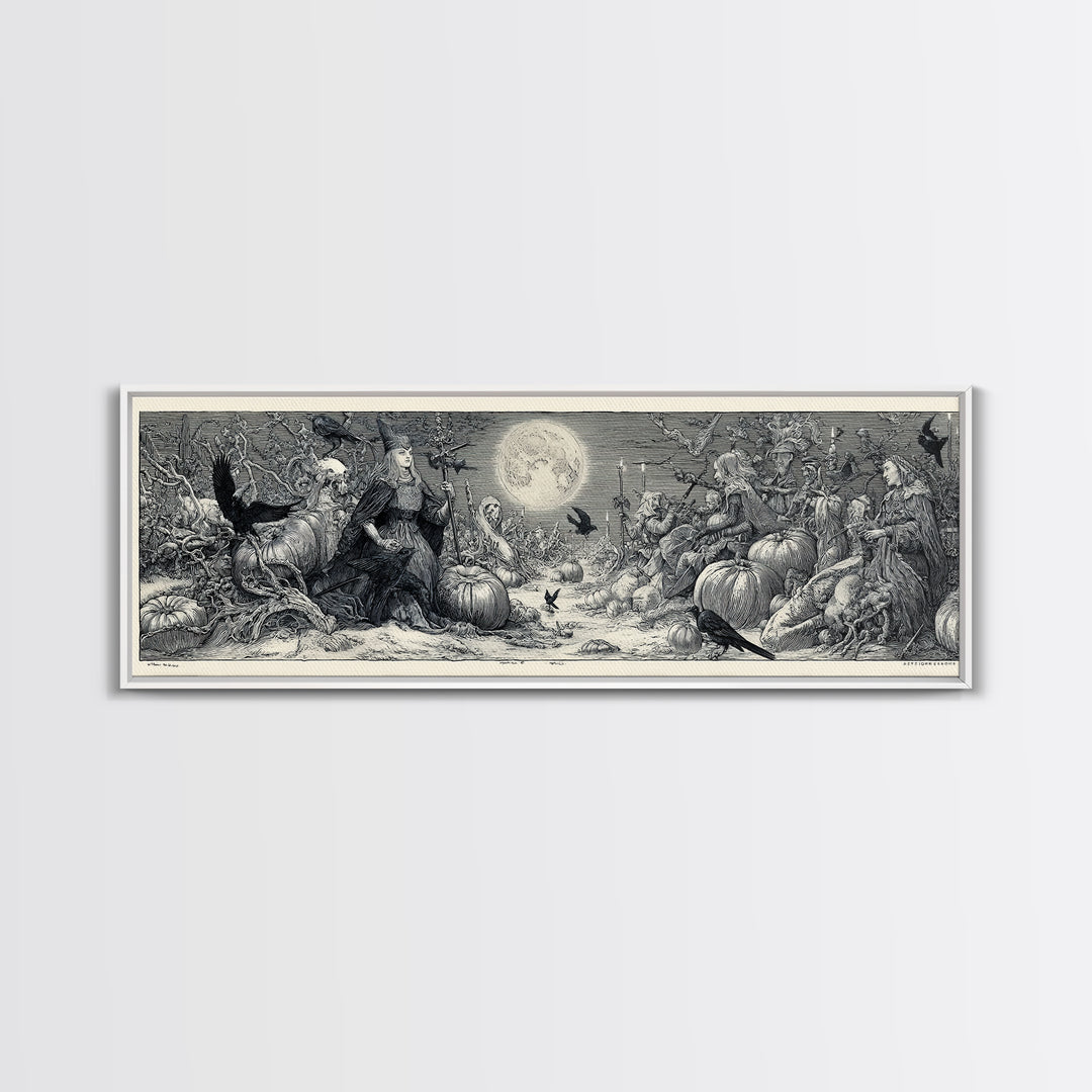 Frozen Halloween, Renaissance Engraving Art, Extra Wide Wall Art, Gothic Horror Wall Art, Canvas Print, Halloween Wall Art