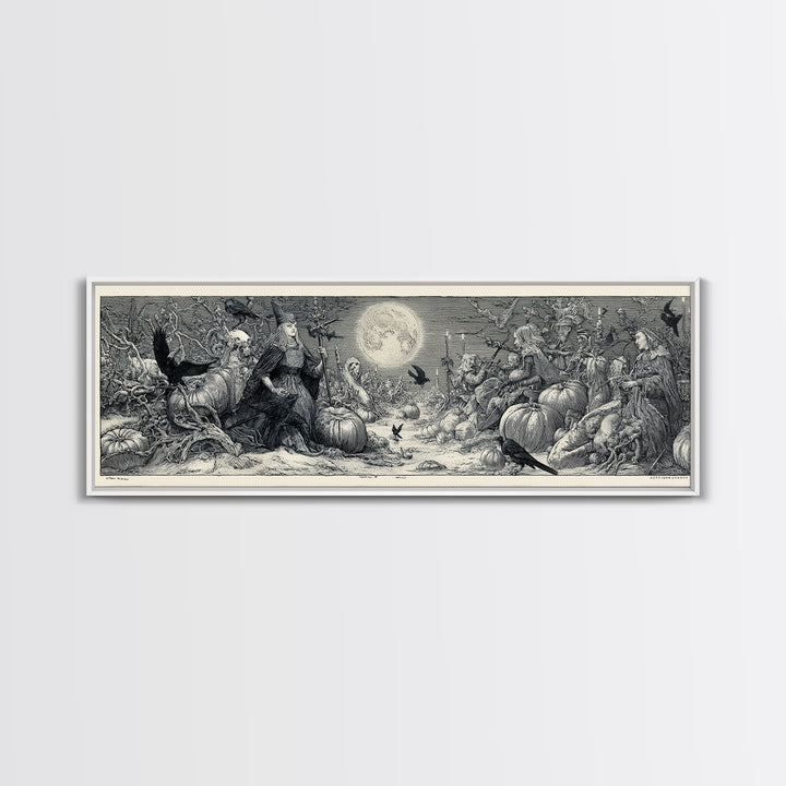 Frozen Halloween, Renaissance Engraving Art, Extra Wide Wall Art, Gothic Horror Wall Art, Canvas Print, Halloween Wall Art