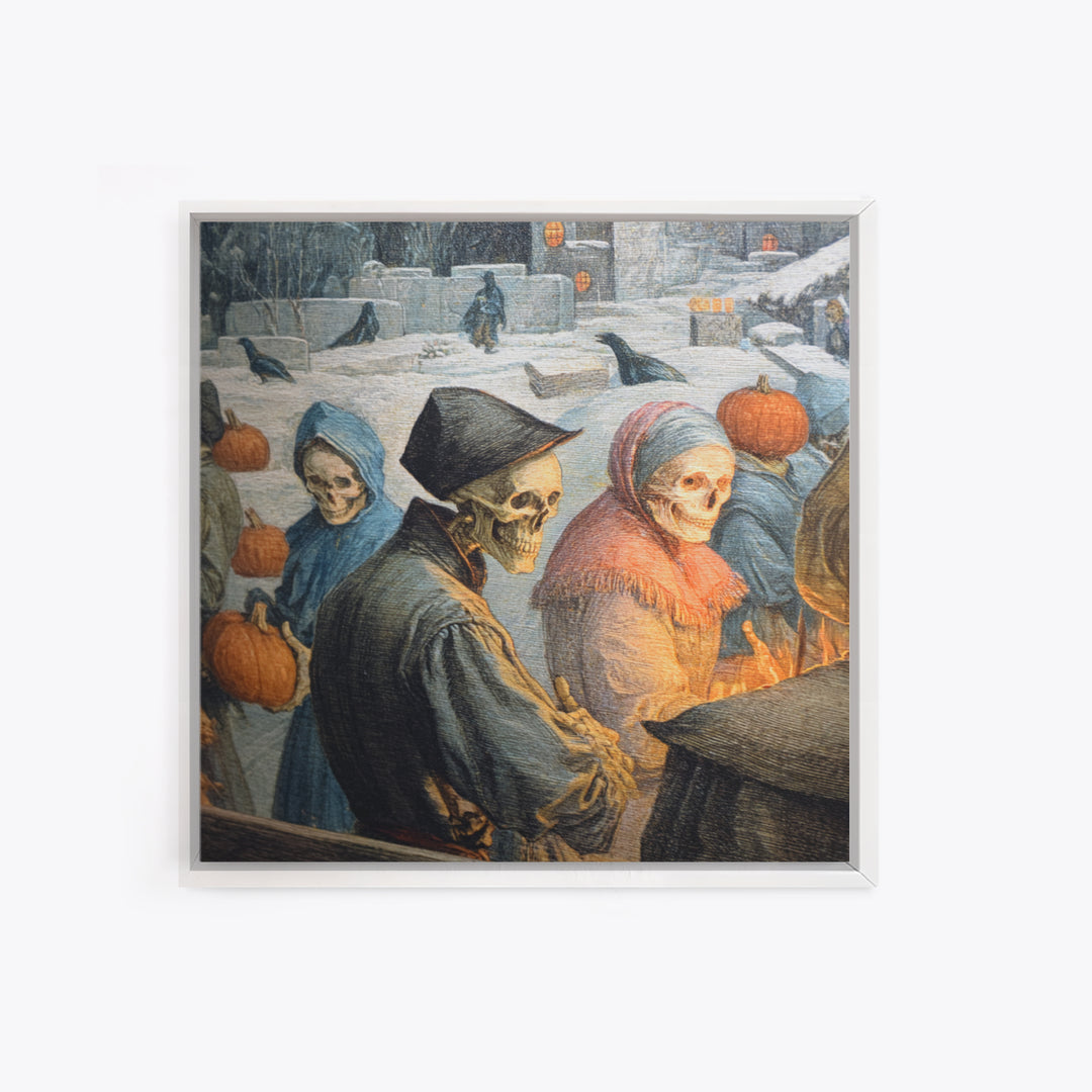 Frozen Halloween, Danse Macabre Art, Square Wall Art, Dark Halloween Decor, Framed Canvas Print, Halloween Wall Art