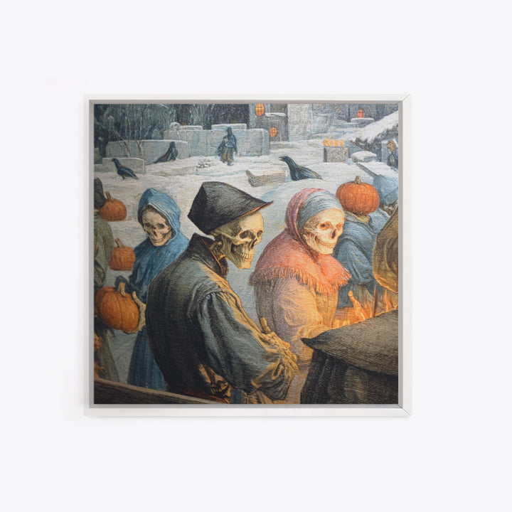 Frozen Halloween, Danse Macabre Art, Square Wall Art, Dark Halloween Decor, Framed Canvas Print, Halloween Wall Art