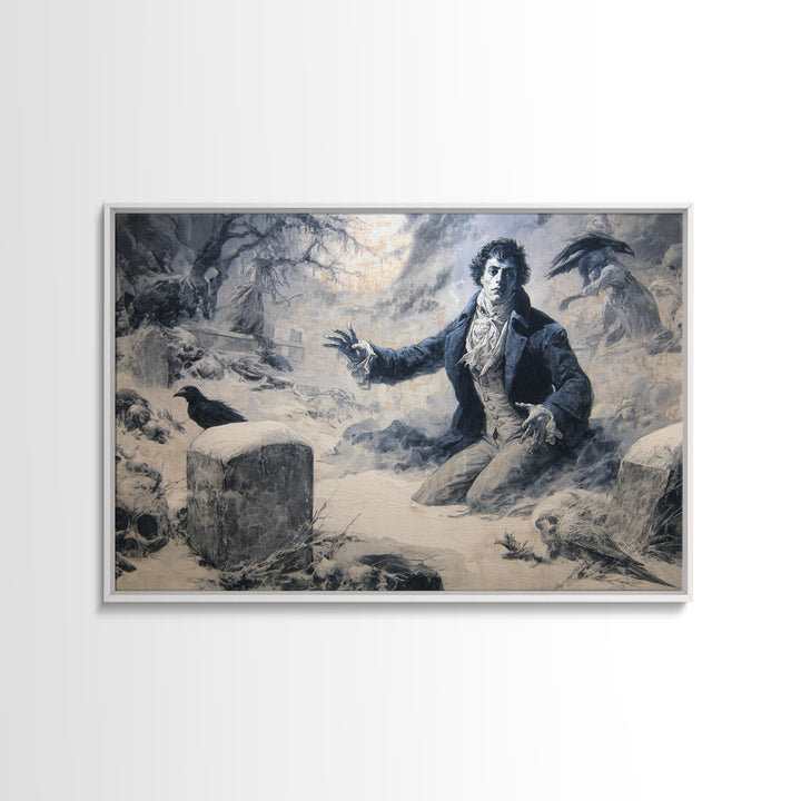 Frozen Halloween, Dark Romantic Horror Art, Landscape Wall Art, Dark Halloween Decor, Framed Canvas Print, Halloween Wall Art