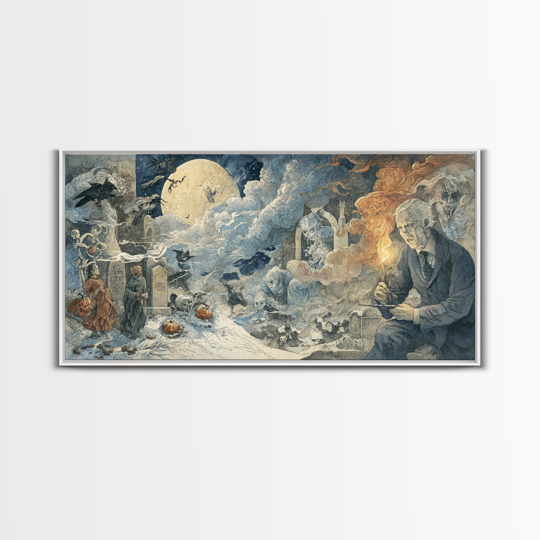Frozen Halloween, Visionary Gothic Art, Wide Panoramic Art, Dark Fantasy Wall Art, Canvas Print, Halloween Wall Art, Dark Fantasy Art