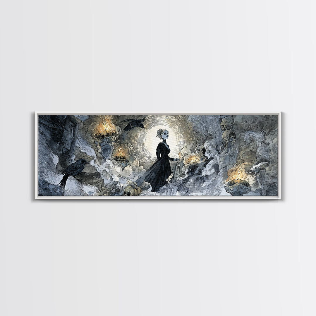 Frozen Halloween, Decadent Gothic Art, Extra Wide Wall Art, Macabre Wall Art, Framed Canvas Print, Halloween Wall Art