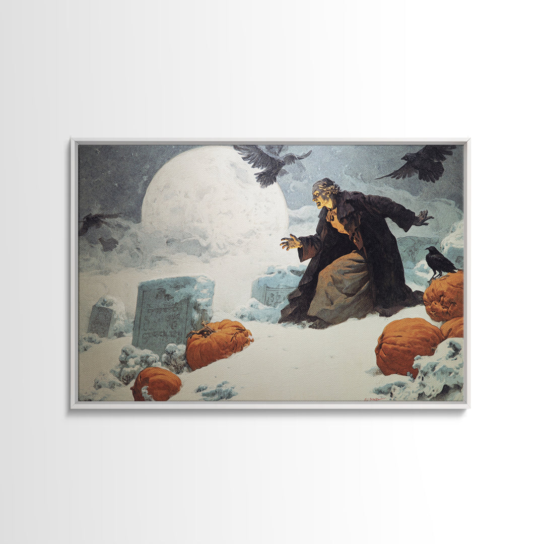 Frozen Halloween, Symbolist Etching Art, Landscape Wall Art, Dark Fantasy Wall Art, Framed Canvas Print, Halloween Wall Art