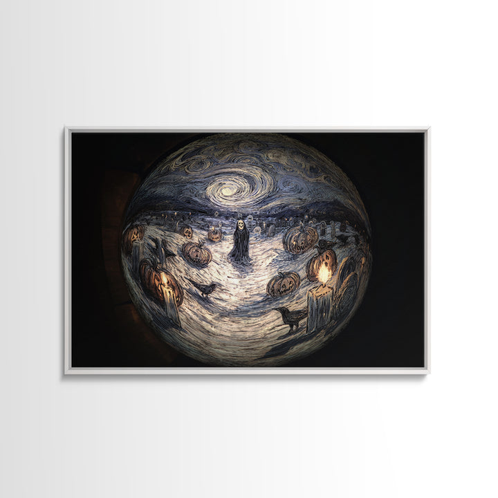 Frozen Halloween, Expressionist Gothic Art, Landscape Wall Art, Dark Fantasy Wall Art, Framed Canvas Print, Halloween Wall Art