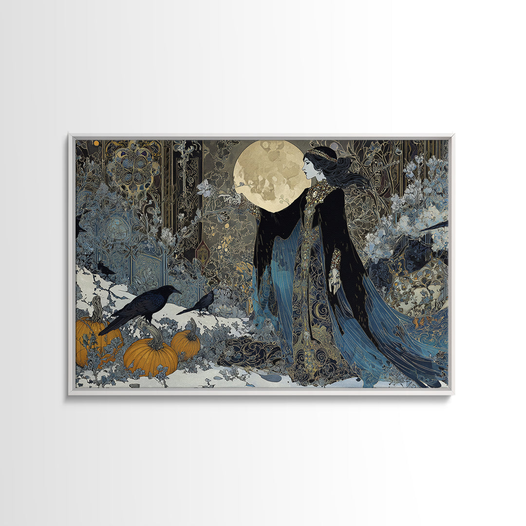 Frozen Halloween, Stained Glass Gothic Art, Landscape Wall Art, Dark Halloween Decor, Framed Canvas Print, Halloween Wall Art