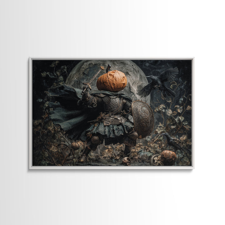 The Pumpkin Paladin, Medieval Grotesque Art, Landscape Wall Art, Macabre Wall Art, Canvas Print, Halloween Wall Art, Halloween Decor