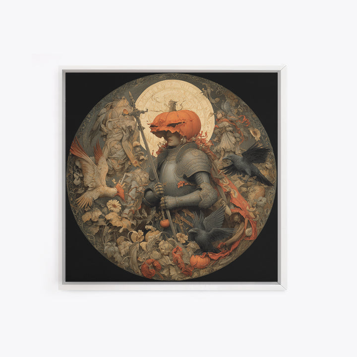 The Pumpkin Paladin, Dark Renaissance Art, Square Wall Art, Gothic Horror Wall Art, Canvas Print, Halloween Wall Art